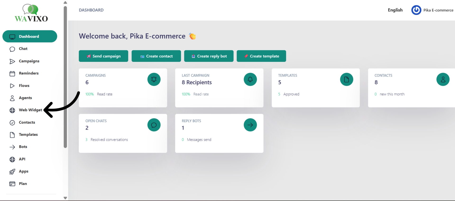 Open web widget section